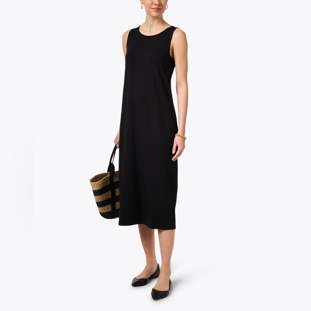 Eileen Fisher Black Stretch Knit Jersey Rayon Tank Maxi Dress Minimalist